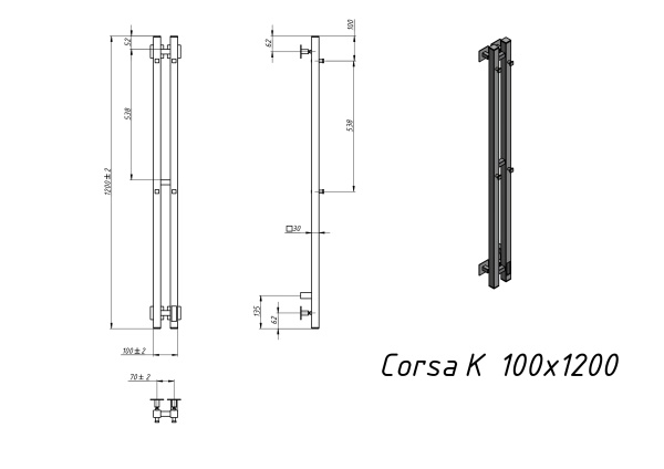 Полотенцесушитель электрический Grota Corsa K 100х1200 хром глянцевый - фото и схемы подключения