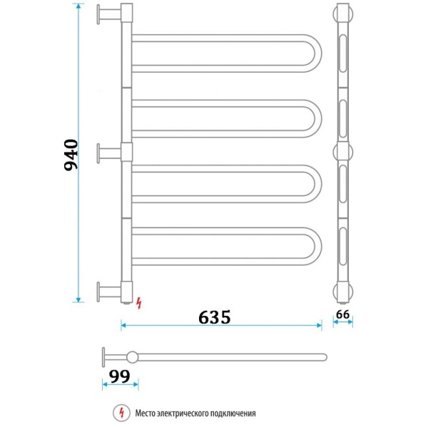 Полотенцесушитель Электрич. Energy U chrome G4 72W - фото и схемы подключения