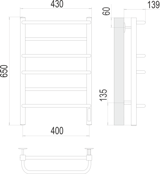 Полотенцесушитель с/т TERMINUS Электро Евромикс квадро П6 400х650 (quick touch) NEW* - фото и схемы подключения