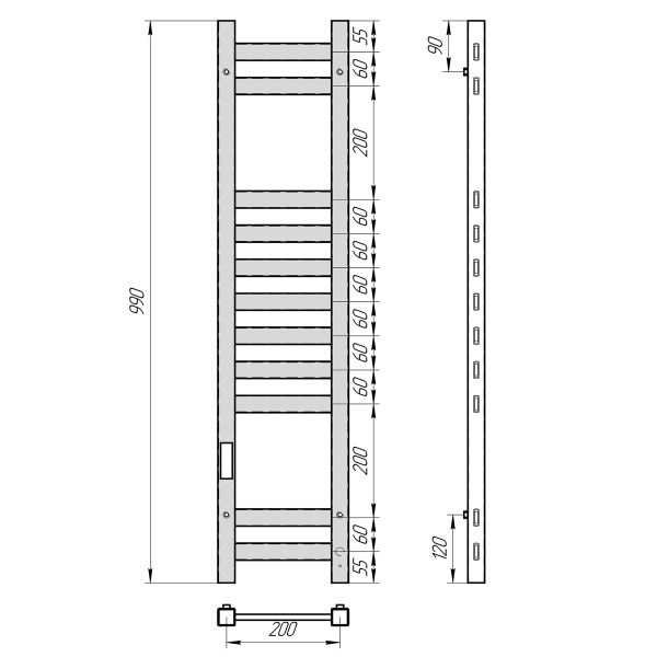 Полотенцесушитель с/т Laris Флавиа ЧКЧ П11 200/1000 левый тэн черный 73207656 RU - фото и схемы подключения