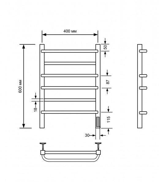 Полотенцесушитель электрический с/т Comfysan Пуро-К (Puro-K) EC-6 60/40, черный - фото и схемы подключения