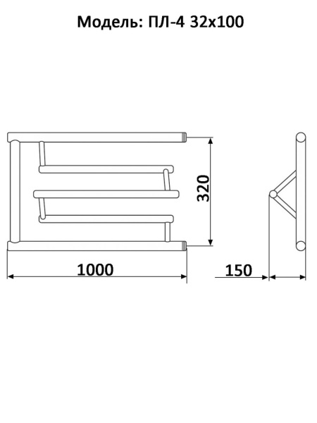 Фото Полотенцесушитель Ника ПЛ-4 32/100 с полкой