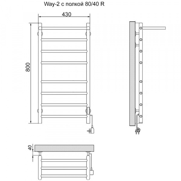 Полотенцесушитель Электрич.кабельный Ника ВЭЙ-2 80/40 с полкой U - фото и схемы подключения