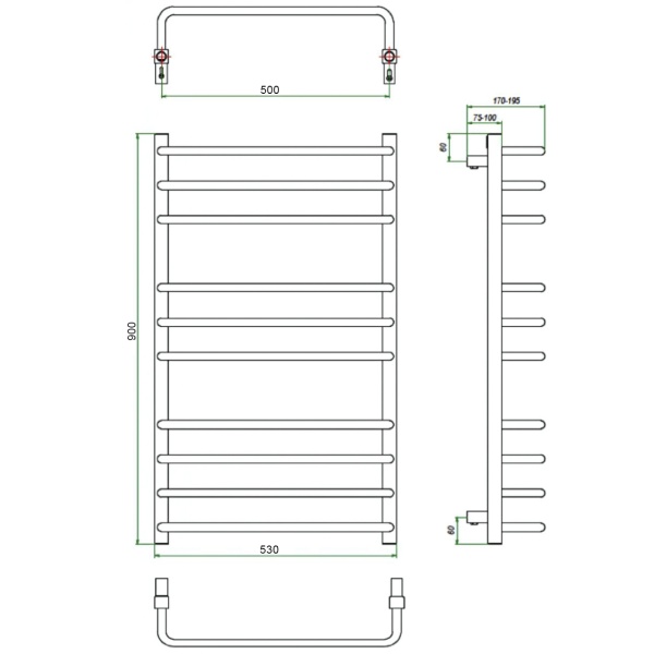 Фото Полотенцесушитель ГРОТА ECOFORTE 53/90(-)