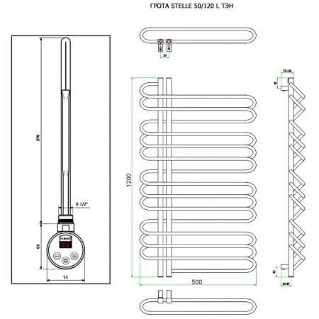 Полотенцесушитель ГРОТА STELLE 50/120 L ТЭН хром