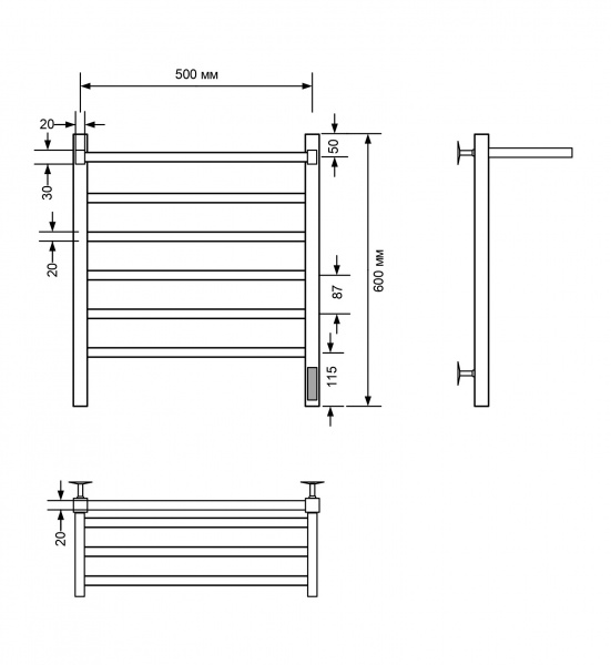 Полотенцесушитель электрический с/т Comfysan Мартэ-К (Marte-K) EC-6 60/50 с полкой, белый - фото и схемы подключения