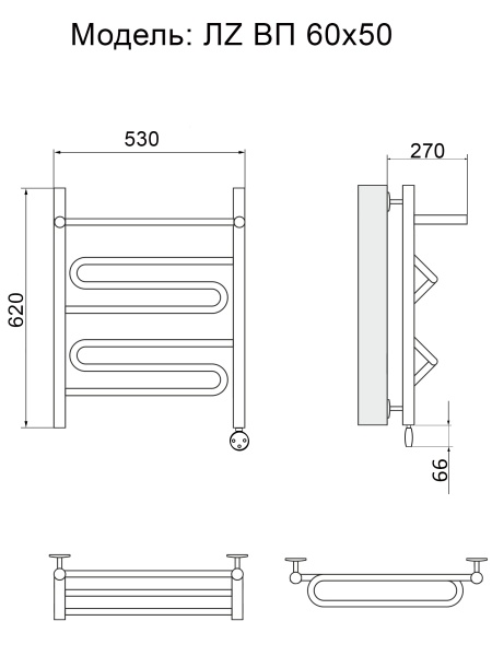 Полотенцесушитель Электрич. Ника ЛZ ВП 60/50 правый тэн - фото и схемы подключения