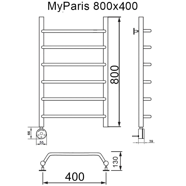 Полотенцесушитель электрический MYFREA My Paris 80/40 левый тэн - фото и схемы подключения