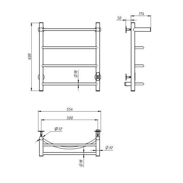 Полотенцесушитель электрический с/т Comfysan Классик (Classic) EC-4 60/50 с полкой, черный - фото и схемы подключения