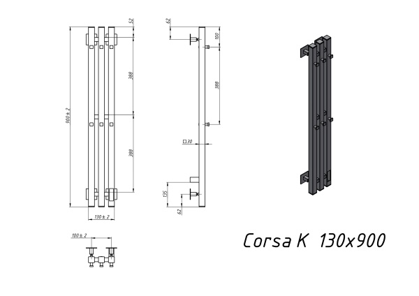 Полотенцесушитель электрический Grota Corsa K 130х900 белый - фото и схемы подключения