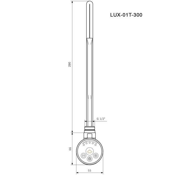 Электрический ТЭН LUX-01T-300 с терморегулятором 300W черный МАТОВЫЙ купить оптом по выгодной цене в Москве