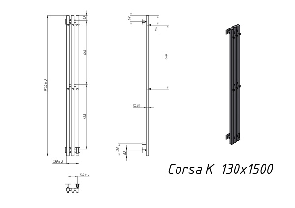 Полотенцесушитель электрический Grota Corsa K 130х1500 черный - фото и схемы подключения