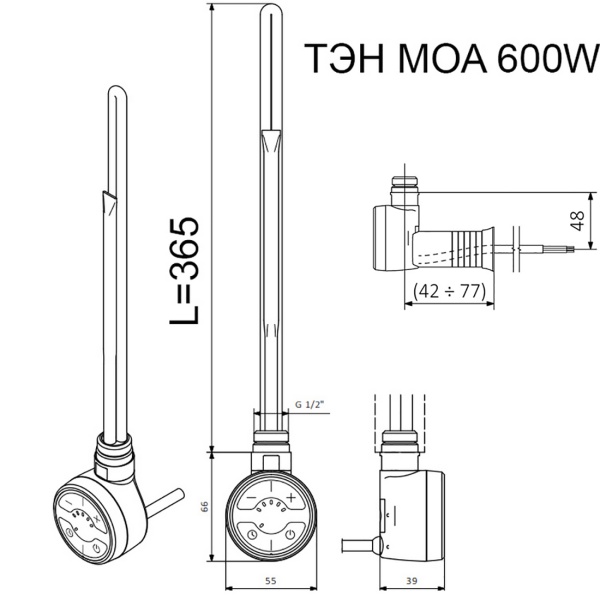 Электрический ТЭН TERMА MOA 600W хром, скрытое подключение - фото и схемы подключения