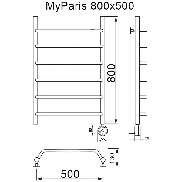 Полотенцесушитель электрический MYFREA My Paris 80/50 правый тэн - фото и схемы подключения