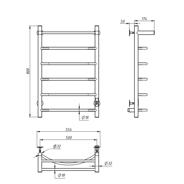 Полотенцесушитель электрический с/т Comfysan Классик (Classic) EC-6 80/50 с полкой, черный - фото и схемы подключения