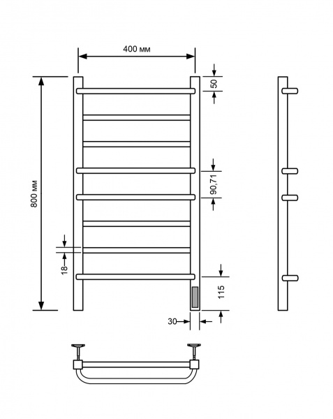 Полотенцесушитель электрический с/т Comfysan Пуро-К (Puro-K) EC-8 80/40, черный - фото и схемы подключения