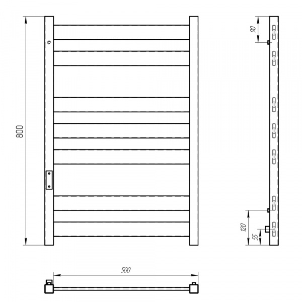 Полотенцесушитель с/т Laris Гефест ЧКЧ П7 500/800 левый тэн черный матовый 73207616 RU - фото и схемы подключения