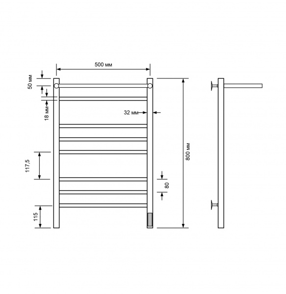 Полотенцесушитель электрический с/т Comfysan Ноуми (Noumi) EC-8 80/50 с полкой, белый - фото и схемы подключения