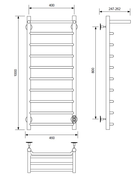 Полотенцесушитель электрический с/т Comfysan Скола (Scola) EC-10 100/40 с полкой, черный - фото и схемы подключения