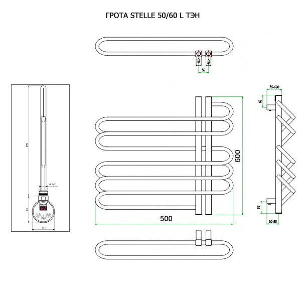 Полотенцесушитель ГРОТА STELLE 50/60 L ТЭН хром
