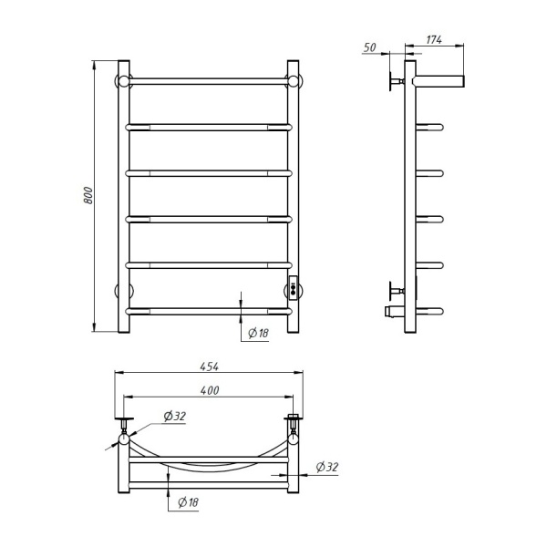 Полотенцесушитель электрический с/т Comfysan Классик (Classic) EC-6 80/40 с полкой, хром - фото и схемы подключения
