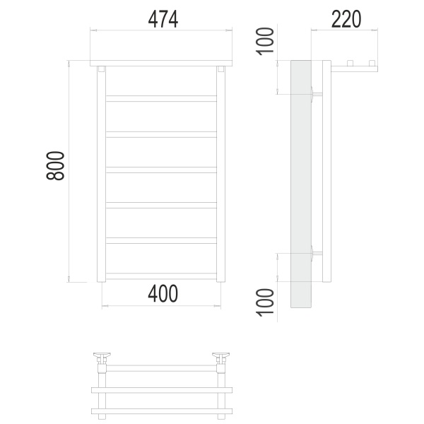 Фото Полотенцесушитель TERMINUS Стандарт Контур с/п П7 400х800 NEW