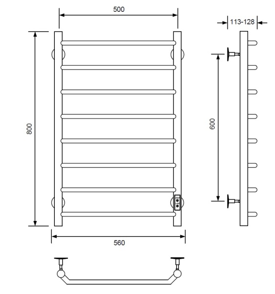 Полотенцесушитель электрический с/т Comfysan Скола (Scola) EC-8 80/50, хром - фото и схемы подключения