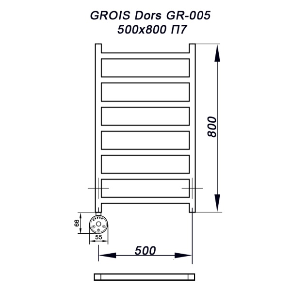 Полотенцесушитель GROIS Dors GR-005 500х800 П7 RAL9005 ЛТЭН черный матовый