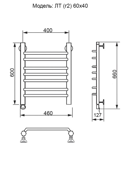 Полотенцесушитель Электрич. Ника ЛТ (Г2) 60/40 левый тэн - фото и схемы подключения