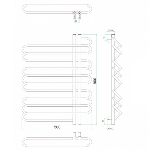Фото Полотенцесушитель ГРОТА STELLE 50/90 R(-)