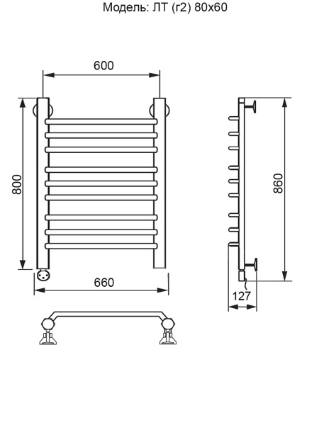 Полотенцесушитель Электрич. Ника ЛТ (Г2) 80/60 левый тэн - фото и схемы подключения