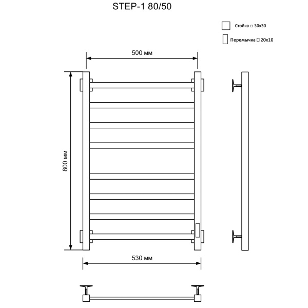 Полотенцесушитель Электрич.кабельный Ника СТЕП-1 80/50 U - фото и схемы подключения