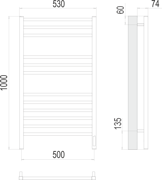 Полотенцесушитель с/т Terminus Электро Ватикан П12 500х1000 (6+3+3) (sensor quick touch) - фото и схемы подключения