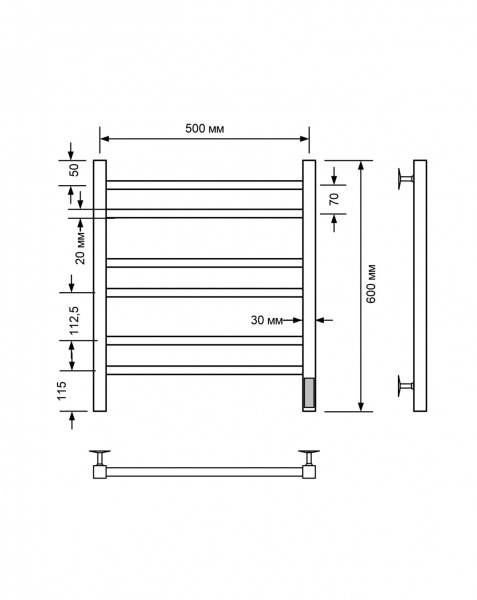 Полотенцесушитель электрический с/т Comfysan Пиоли-К (Pioli-K) EC-6 60/50, черный - фото и схемы подключения
