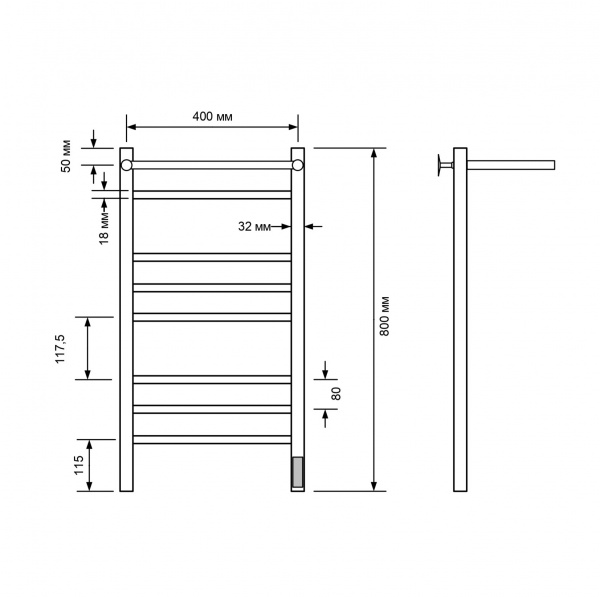 Полотенцесушитель электрический с/т Comfysan Ноуми (Noumi) EC-8 80/40 с полкой, черный - фото и схемы подключения