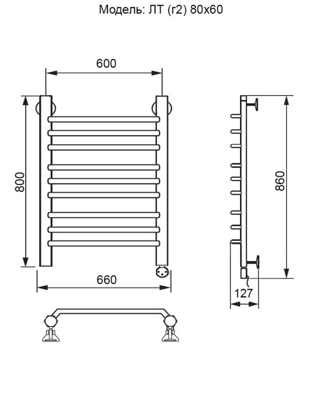 Полотенцесушитель Электрич. Ника ЛТ (Г2) 80/60 правый тэн - фото и схемы подключения