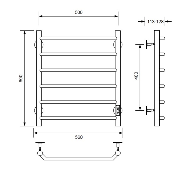 Полотенцесушитель электрический с/т Comfysan Скола (Scola) EC-6 60/50, белый - фото и схемы подключения