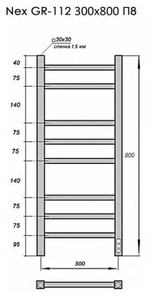 Полотенцесушитель Электрич. с/т GROIS Nex GR-112 300/800 П8 RAL9005 U черный матовый  - фото и схемы подключения