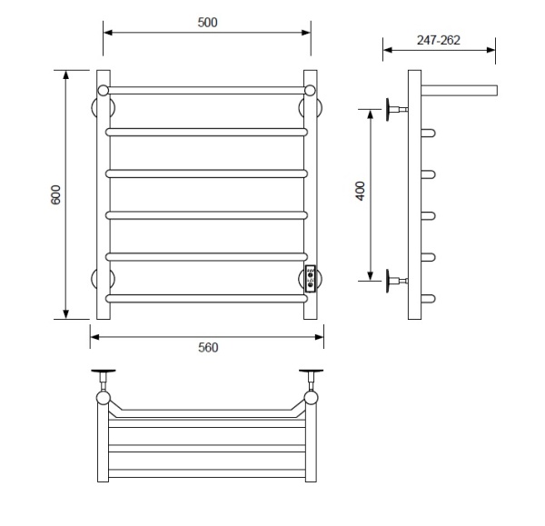 Полотенцесушитель электрический с/т Comfysan Скола (Scola) EC-6 60/50 с полкой, черный - фото и схемы подключения