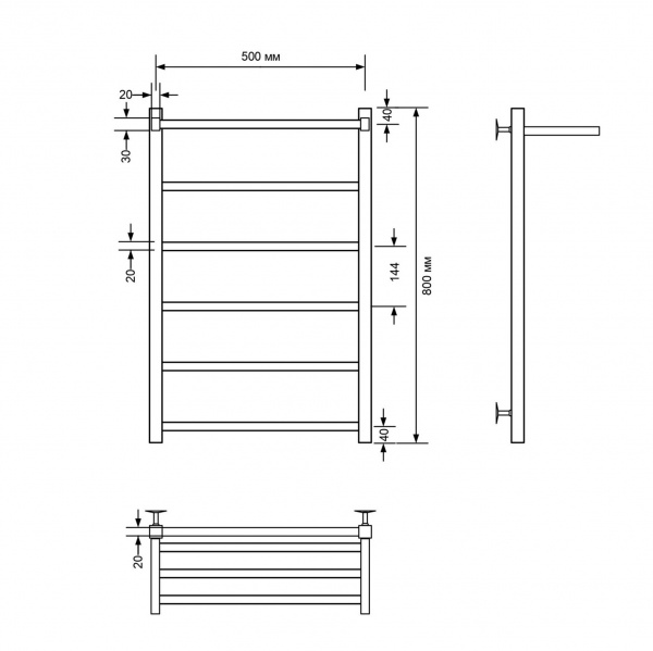 Фото Полотенцесушитель водяной Comfysan Мартэ-К (Marte-K) W-6 80/50 с полкой, хром
