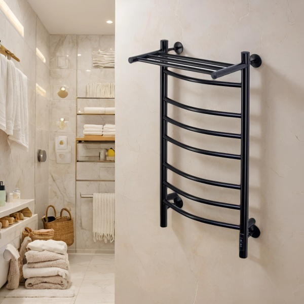 Полотенцесушитель электрический с/т Comfysan Ноуми (Noumi) EC-8 80/50 с полкой, черный - фото и схемы подключения