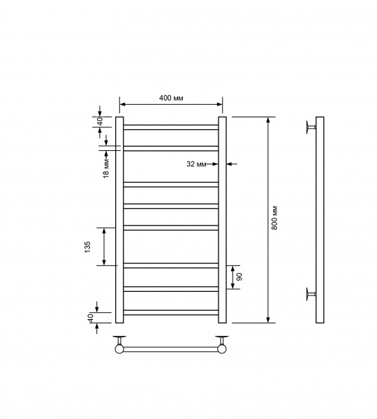 Фото Полотенцесушитель водяной Comfysan Ноуми (Noumi) W-8 80/40, хром