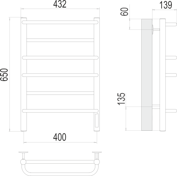 Полотенцесушитель с/т TERMINUS Электро Евромикс П6 400х650 (quick touch) NEW - фото и схемы подключения