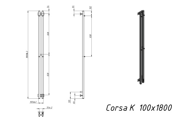 Полотенцесушитель электрический Grota Corsa K 100х1800 черный - фото и схемы подключения