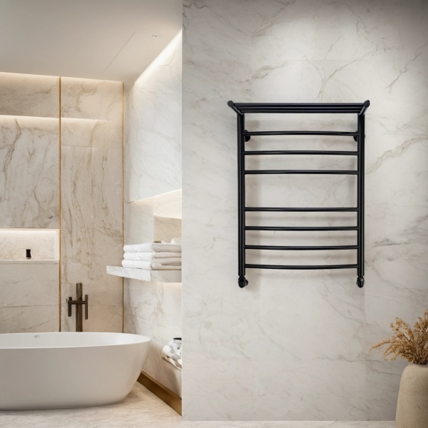 Фото Полотенцесушитель водяной Comfysan Ноуми (Noumi) W-8 80/50 с полкой, черный