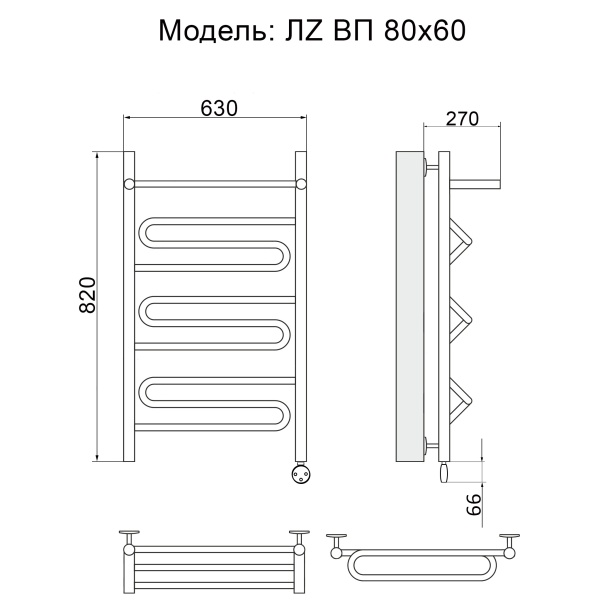 Полотенцесушитель Электрич. Ника ЛZ ВП 80/60 правый тэн - фото и схемы подключения