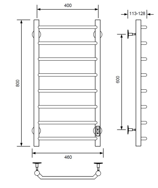 Полотенцесушитель электрический с/т Comfysan Скола (Scola) EC-8 80/40, хром - фото и схемы подключения