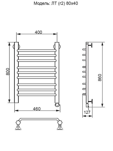 Полотенцесушитель Электрич. Ника ЛТ (Г2) 80/40 правый тэн - фото и схемы подключения
