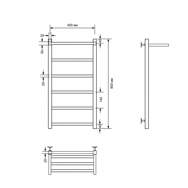 Фото Полотенцесушитель водяной Comfysan Мартэ-К (Marte-K) W-6 80/40 с полкой, черный