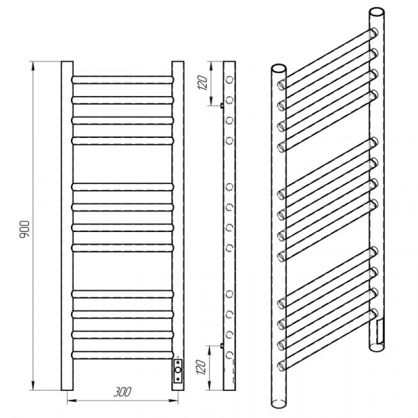 Полотенцесушитель с/т Laris Лаванда ЧК П12 300/900 правый тэн белый 73207619 RU - фото и схемы подключения